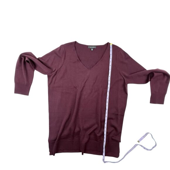 Ann Taylor Merino Wool Blend Long Sleeve Tunic Sweater Size XXL Burgundy V-Neck - Picture 9 of 10